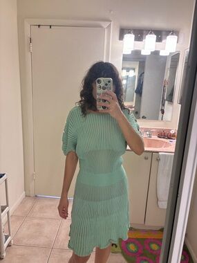 Guess Mint Green Ribbed Midi Dress